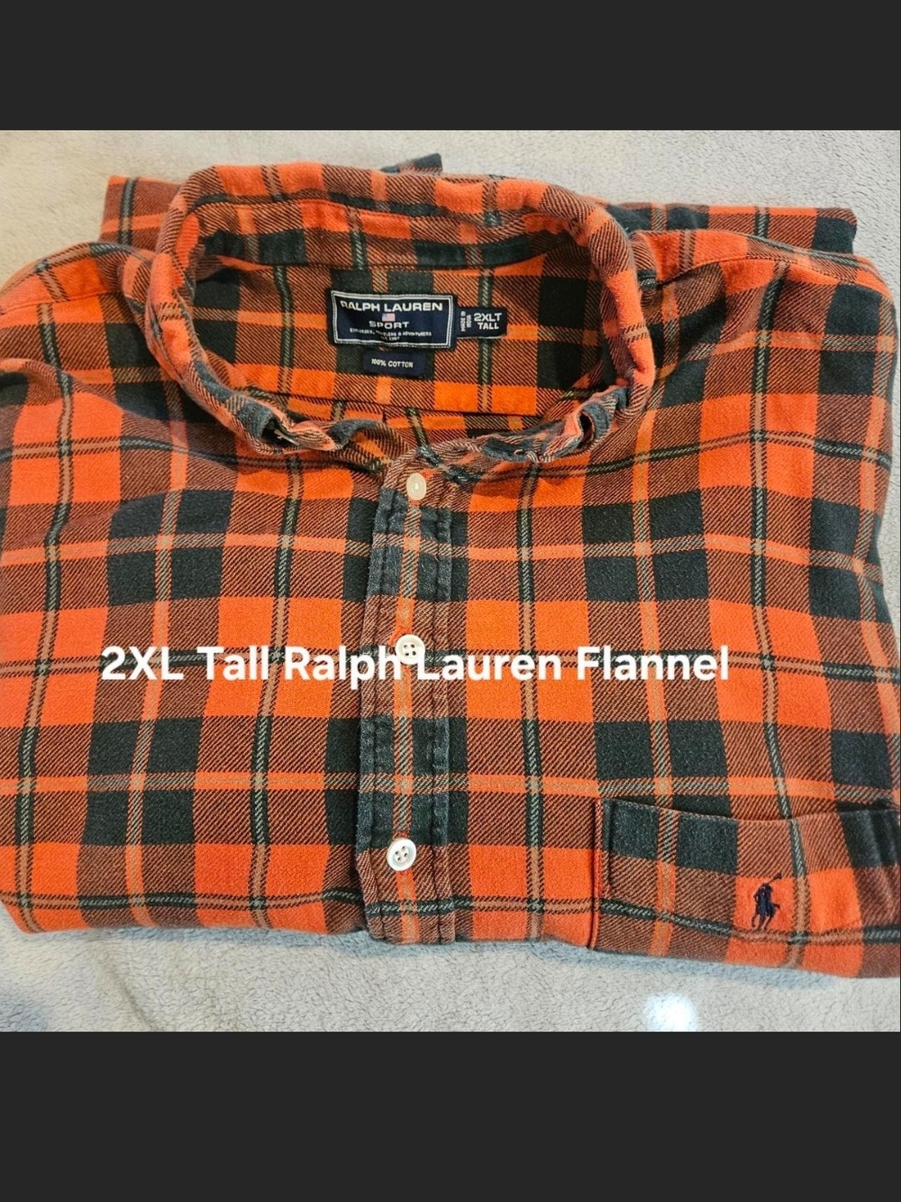 Classic Ralph Lauren Orange & Black Plaid Button-Down Flannel Shirt